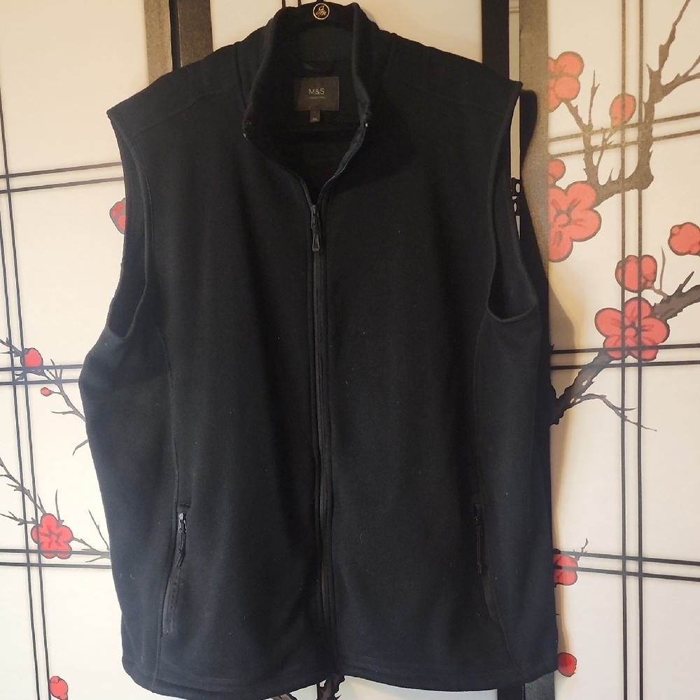 Black Zip-Up Vest with Standing Collar and Relaxed Fit